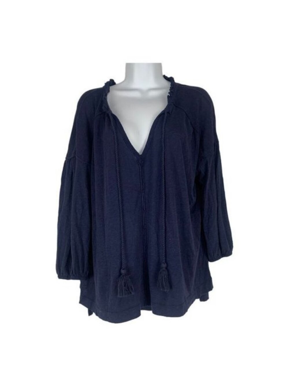Caslon Womens Petite Size Small Navy V-Neck Tunic Top With Tassels